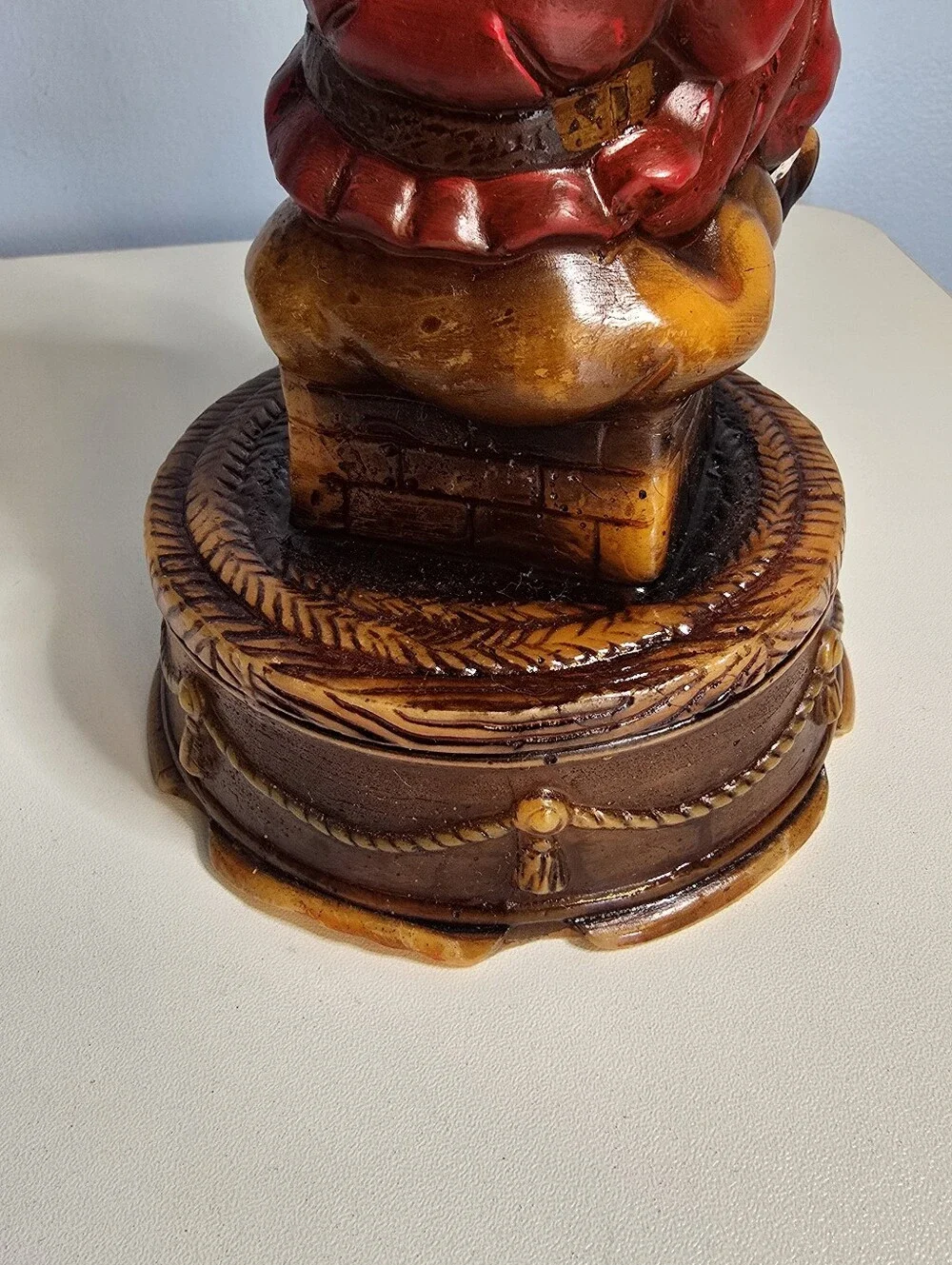 Vintage Santa Sitting on Chimney with Bell and Present Candle Figural READ